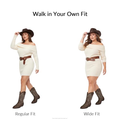 Image of mysoft Cowboy Boots for Women-Mid Calf Chunky Heel Cowgirl Boots