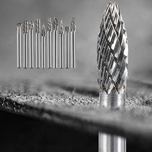 Image of HIDOTOL Carbide Burr Set 10PC 1 /4 inch Shank - 6mm Tungsten Double Cut Carbide Rotary Burr Set for Metal and Wood Carving, Grinding, Polishing, Engraving, Drilling.