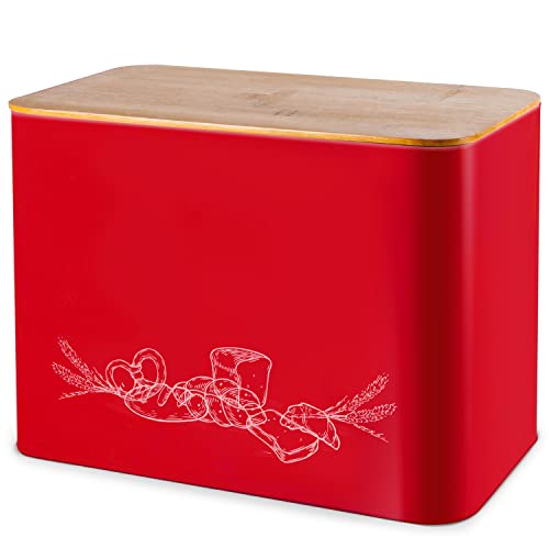 Cooler Kitchen Caja del Pan con Tapa de la Tabla de Cortar de Bambú - Rojo |...