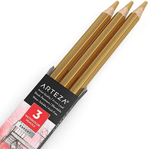 ARTEZA Professional Watercolour Pencils, Pack of 3, A154 Koala Gray, Water-Soluble Pencils for Colouring, Blending, Layering & Watercolour Techniques