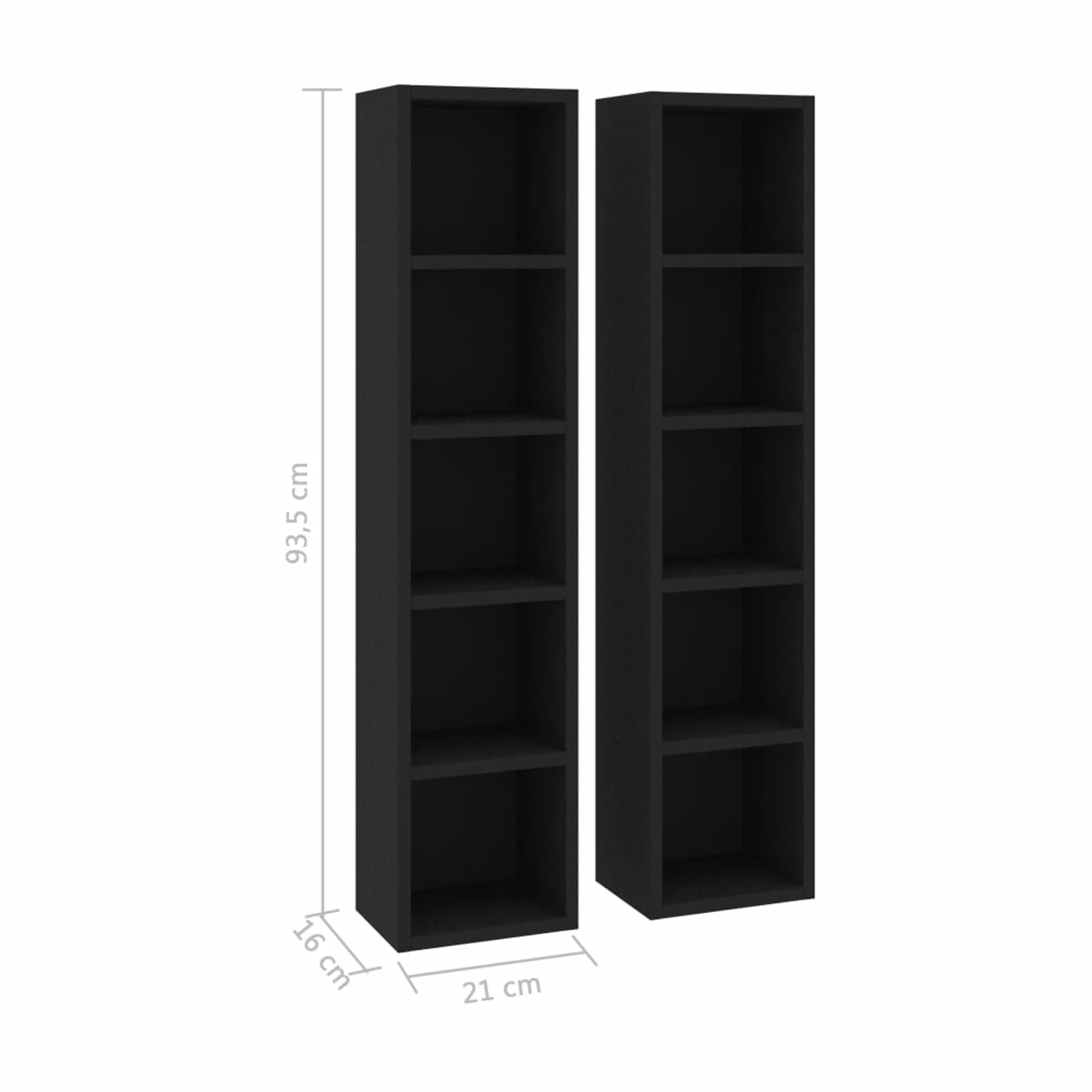Estantería para CDs, Vitrinas para Colecciones De Pie, Estanterias, Vitrina para Perfumes, Mueble CD, Mueble Estanteria, 2 Unidades Negro aglomerado 21x16x93,5 cm