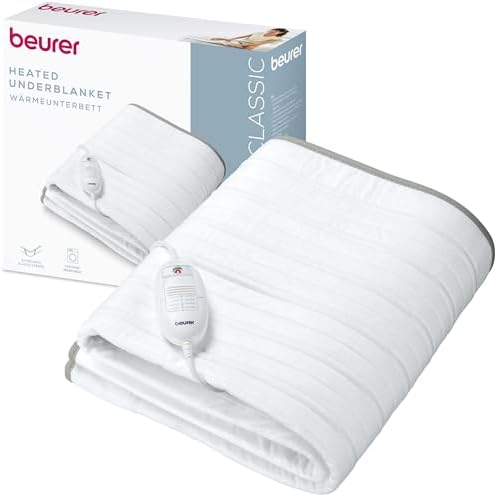 Beurer TS 17 Wärmeunterbett, weiches Vliesmaterial, rutschfest dank Fixierung mit Gummiband, 3 Temperaturstufen, 150x80 cm, Sicherheitssystem, abnehmbarer Schalter, maschinenwaschb