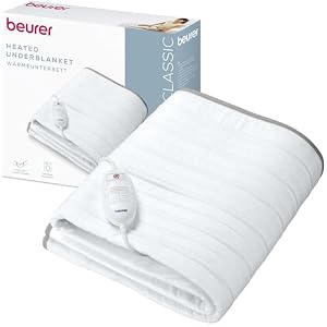 Beurer TS 17 Wärmeunterbett, weiches Vliesmaterial, rutschfest dank Fixierung mit Gummiband, 3 Temperaturstufen, 150x80 cm, Sicherheitssystem, abnehmbarer Schalter, maschinenwaschbar bei 30 °C, Grau