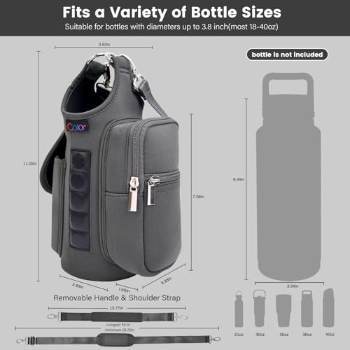 Image of icolor Magnetic Gym Bag Water Bottle Holder Carrier with Phone Pockets & Shoulder Strap Small Gym Bag 5 Built-in Magnets Gym Accessories Organizer Magnetic Bottle Pouch for Men Women (Gray)