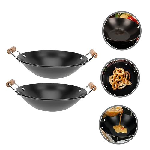 Wok de cocina doble con mangos de madera, 2 piezas miniatura 3