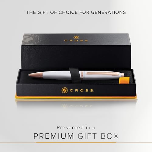 Image of Cross Calais White & Rose Gold Refillable Ballpoint Pen - Medium Point, Black Ink, Smooth Writing, Presented in a Luxury Gift Box