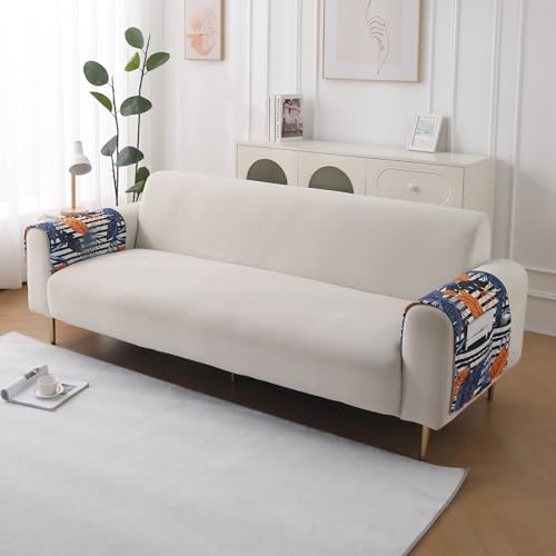 Image of HOKIPO 'LiefNest' Printed Holland Velvet Sofa Armrest Covers | 1 Pair | Tropical Leaves Dusk Blue (IN-827-L-D5*2)
