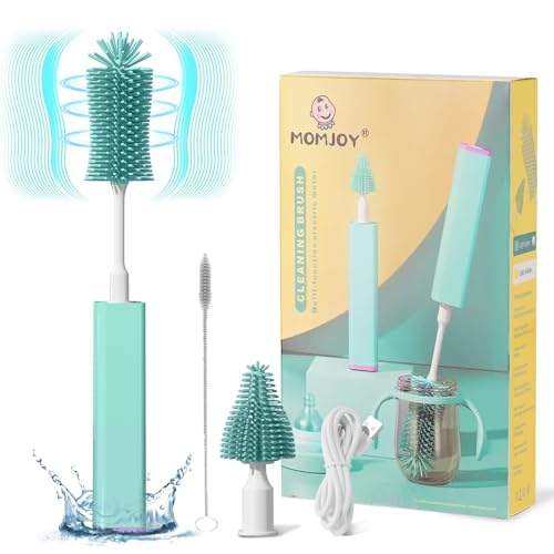 Image of MOMJOY Electric Baby Bottle Brush Cleaner Set - IPX7 Waterproof Bottle Brush and Straw Brush, Silicone Bottle Brush