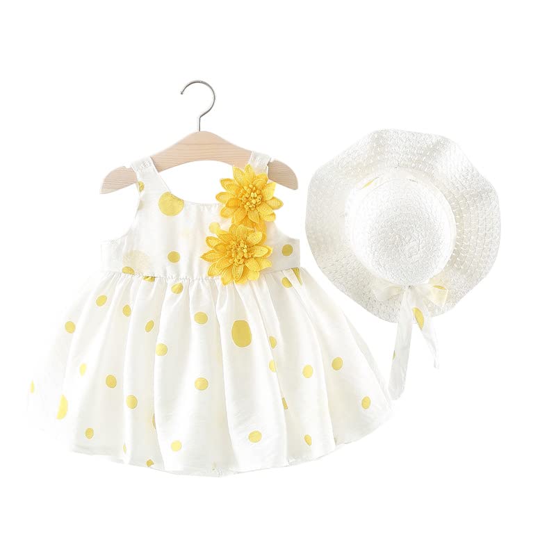 Bold N ElegantSummer Sleeveless Cotton Floral Print Princess Mini Dress Frock with Hat for Infant Toddler Baby Girls
