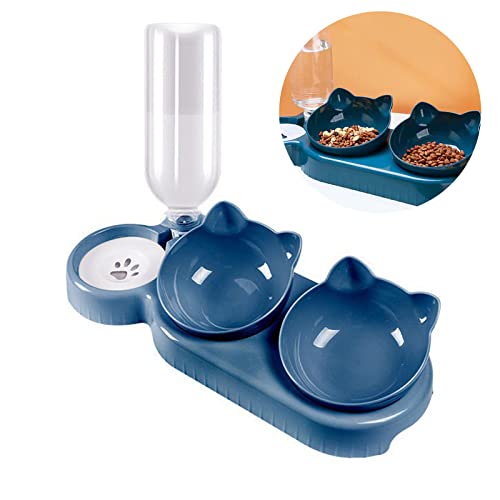Comedero y bebedero para gato desmontable azul marino miniatura 3