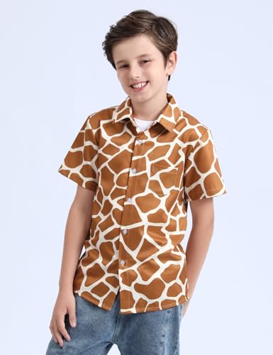 Image of COSLAND Boys' Animal Print Hawaiian Shirt Kids' Novelty Button Down Shirt, X-Small-Large