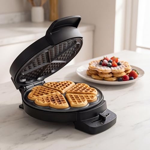 Princess Waffeleisen Deluxe, 5 Herzwaffeln, 1000 W Leistung, Antihaftbeschichtung, Kontrollleuchten, Kompaktes Design, 01.132378.01.001 – Ansicht 3
