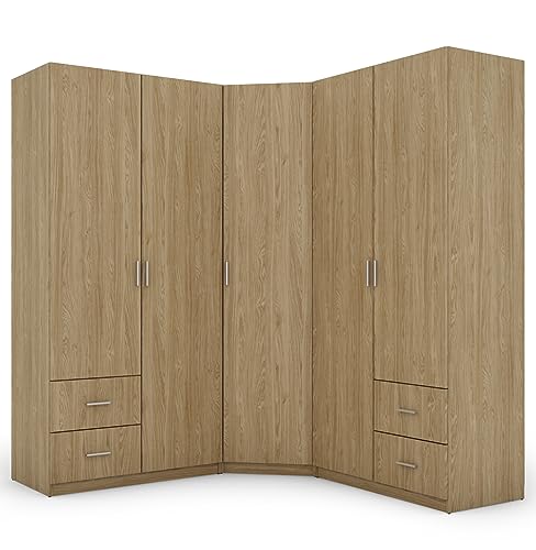 e-Meblast Eckschrank 189 x 214 x 54 cm Kleiderschrank Schlafzimmer - Wohnzimmer Eck Ecke Eckeschrank 20 Einlegeböden 4 Schubladen 3 Kleiderstange (Geölte Eiche) e-Meblast Eckschrank 189 x 214 x 54 cm Kleiderschrank Schlafzimmer - Wohnzimmer Eck Ecke Eckeschrank 20 Einlegeböden 4 Schubladen 3 Kleiderstange (Geölte Eiche)