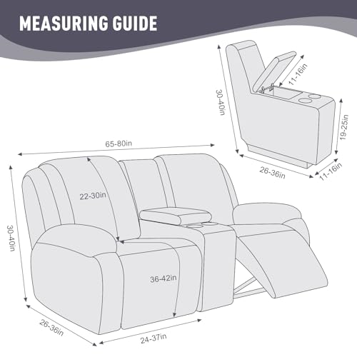 Image of KinCam Loveseat Recliner Covers with Middle Console Slipcover, Recliner Sofa Covers 2 Seat Couch Cover Stripe Jacquard Furniture Protector Covers with Elastic Bottom for Kids, Pets (Light Gray)