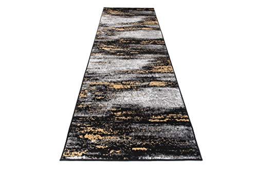 TAPISO Maya Teppich Läufer Meterware Kurzflor Wohnzimmer Flur Küche Modern Brücke Grau Gelb Schwarz Verwischt Meliert Design ÖKOTEX 80 x… – Ansicht 2