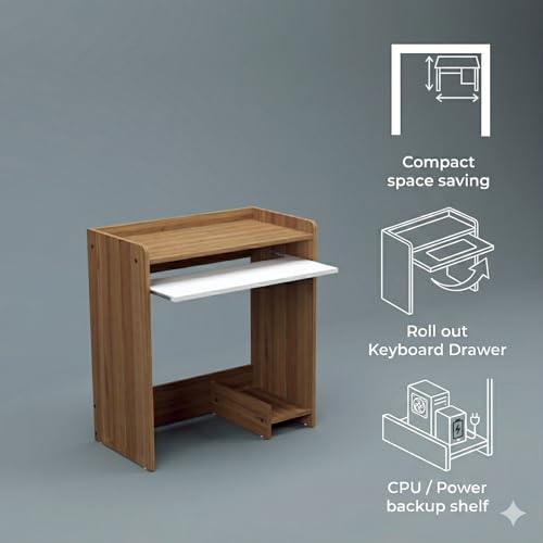 Image of NEUDOT Berry Engineered Wood Computer Table | Office Table | Study Desk | Freestanding with Keyboard Tray | Compact and Space Saving | Leon Teak & White Finish