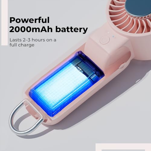 Image of Lifelong Hand Fan with Ice Touch | Portable & Foldable Rechargeable Fan with 2000mAh Battery, 5 Speed Settings,Type-C Charging, Powerful Cooling, Start with Long Press, Non-Slip Base, Travel Friendly