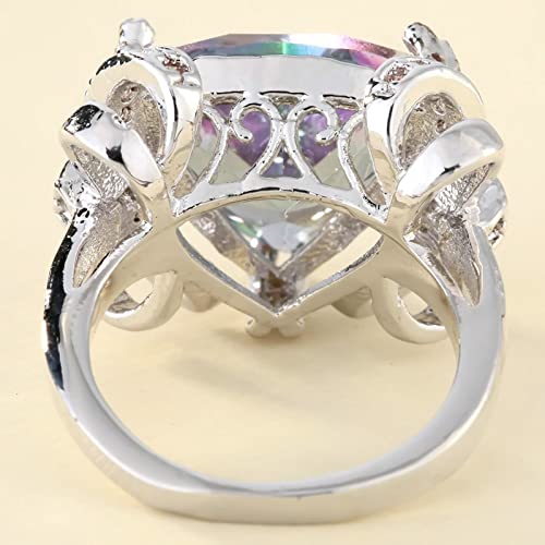 Rings Silver Women, Cubic Zirconia Ring Unique with Triangle Multicolor Cz Trillion Shape Silver Plated Proposal Jewelry for Her4