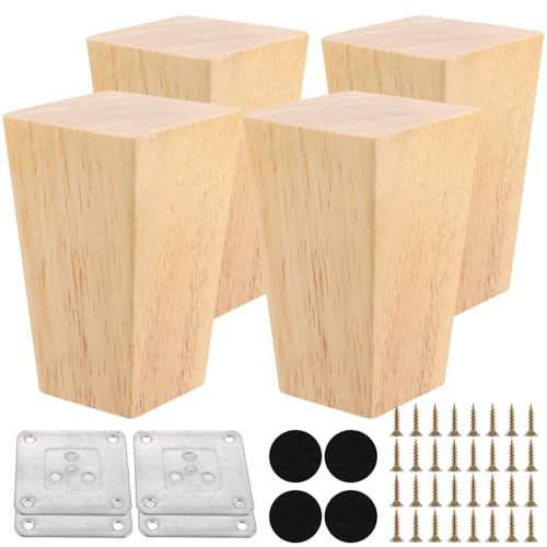 APACALI Patas Cuadradas de Madera para Muebles   8 cm, Roble Macizo con Reposapiés para Mesa y Otros Muebles