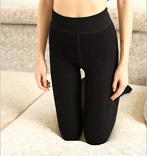 YALIXI Leggins Termicos Mujer,300G Adelgazantes Otoño E Invierno Más Leggings De Terciopelo Pantalones Térmicos De Rayas Y Terciopelo para Mujer, Pisados, Paquete De 2,Negro,Step on