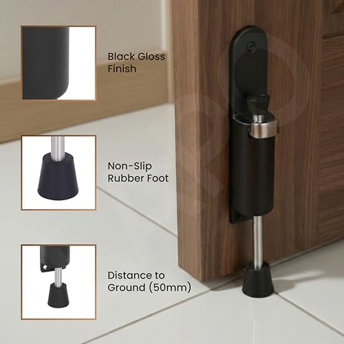 Image of LAPO Adjustable Black Door Holder for Doors, Push Type-Rubber Kickdown Door Stopper, Easy Installation Design for Secure Door Holding Quick to Install, 3 Years Warranty (Black Finish, Pack of 1)