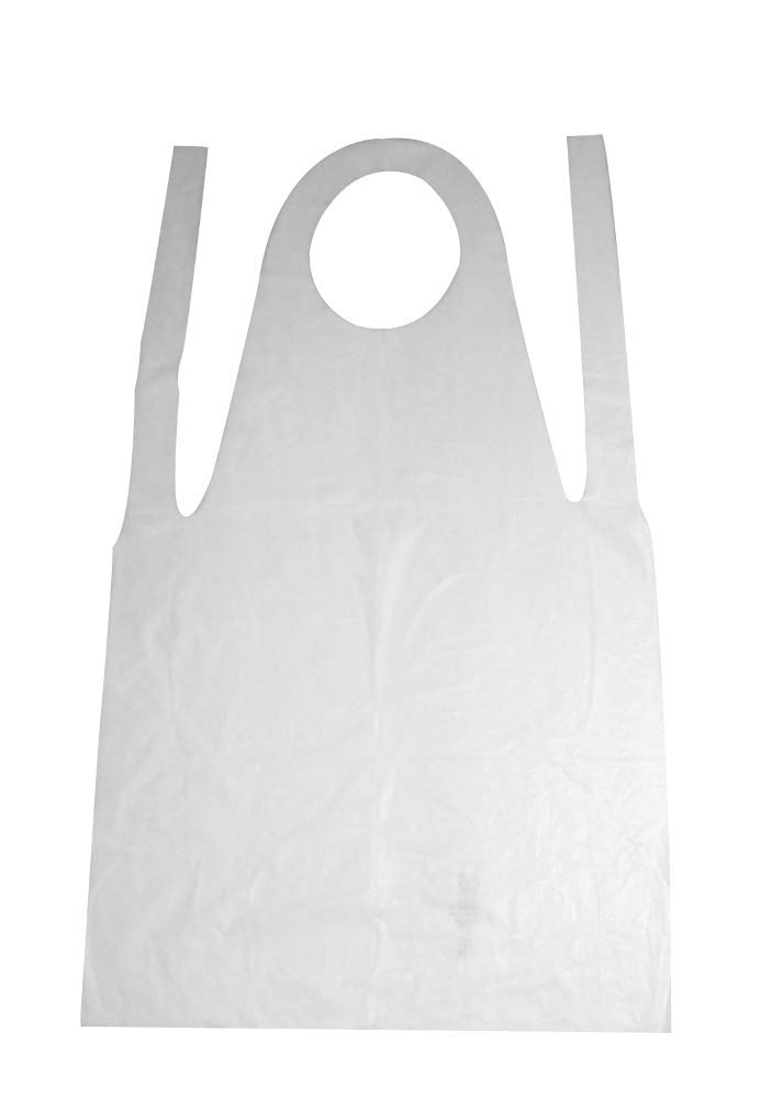 PZ 50 GREMBIULE MONOUSO IN POLITENE BIANCO CM 70 X 110 PER LABORATORI E MACELLERIE