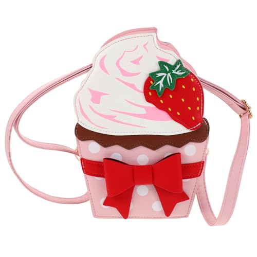 Sac bandoulière fraise spacieux et léger en PU imprimé cupcake pour femme