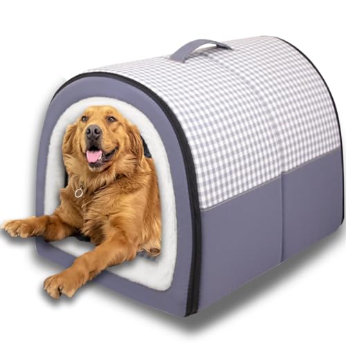 2-in-1-Hundehütte, große Haustierhöhle, beruhigende Hundehütte, Anti-Angst, weiches, warmes Kissen, abnehmbar, waschbar, Katzen-Iglu-Bett, rutschfest (Dunkelgrau, Größe XL, 70 x 55 x 45 cm)