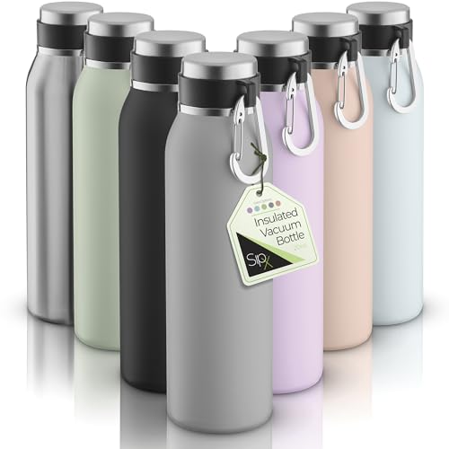 Image of SipX 20 oz Stainless Steel Insulated Water Bottle with Leakproof Lid & Carry Hook - Triple Insulated - Cold 24 Hours /Hot 12 Hours - Perfect for Gym, Work, Sports, Travel - Grey