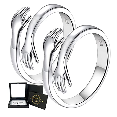 Bague de couple en argent sterling - Cadeau pour femme et fille - Anneaux de pouce réglables pour femme - Avec boîte cadeau et carte de vœux., Papier Cover