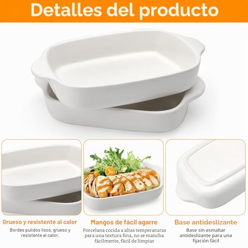 Miniatura 3 de 2 Fuentes De Cerámica Para Lasaña, 23,2 X 14,2 X 4,5 Cm, Rectangulares, Pequeñas, Con Asa, Rectangulares De Cerámica, Para Lasaña, Tiramisú Y Cazuela Blanco