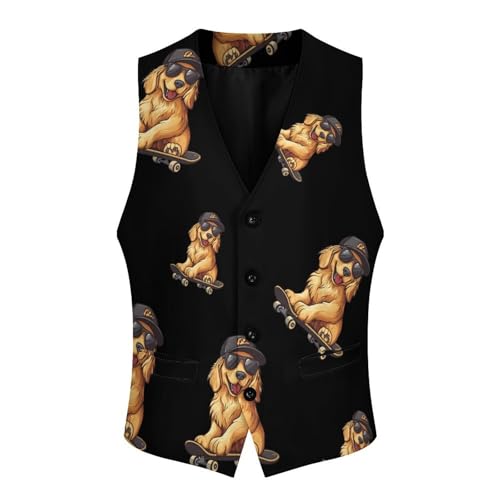 Cool Retriever Dog Skateboard Mens Slim Fit Suit Vest Dress Waistcoat Casual Business Vest4