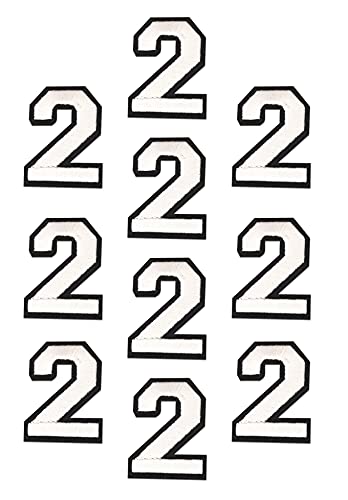 Oli and Alex Iron On Patches - White Number 2 Iron on Patches - 10 pcs Number Patches Embroidered Decorative Repair Patches for Clothes (White+Black, 2)