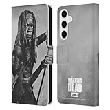 Head Case Designs Licenciado Oficialmente AMC The Walking Dead Michonne Doble Exposición Carcasa de Cuero Tipo Libro Compatible con Samsung Galaxy S24+ 5G