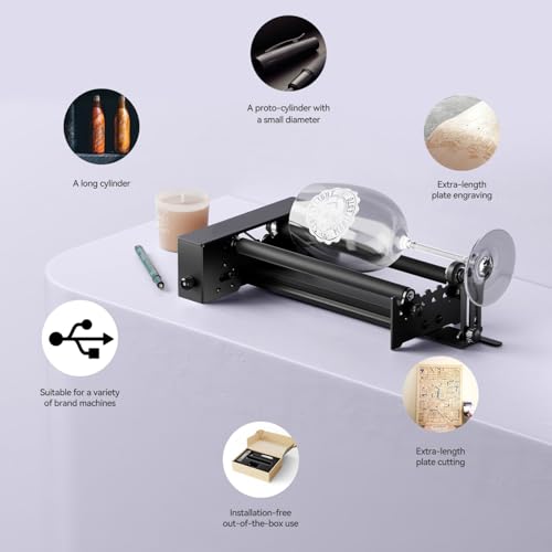 Support réglable pour gravure d'objets cylindriques et rouleau rotatif 360 - 5