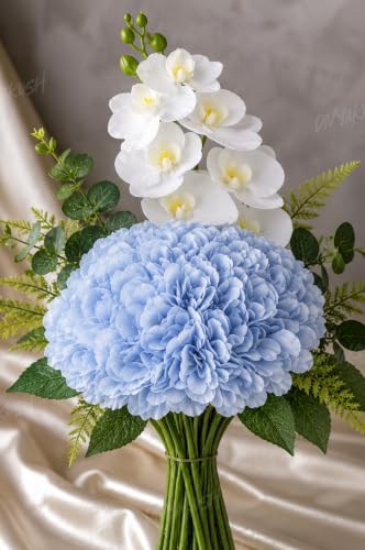 Image of Divyakosh Artificial Flowers Bunch (Vase Not Included). Artificial Flower for Vase, Flower Bouquet Gift, Sky Blue Hydrangea & White Orchid Artificial Flower Arrangement for Living Room, Office