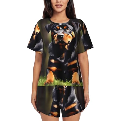 Pyjama Rottweiler femme doux anti-transpiration ensemble short col rond
