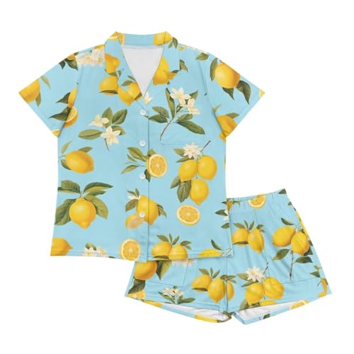 Image of Renewold Women's Short Sleeve Pajama Set Button Down Sleepwear with Notch Collar Soft Lounge Top and Shorts with Pockets
