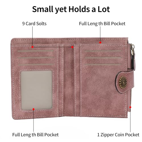 Image of Small Wallet for Women Bifold Credit Card Holder RFID Blocking with Zipper Pocket
