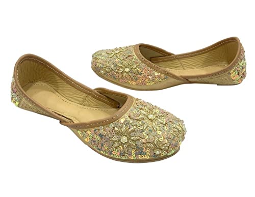 Stop n Style Gold Punjabi Juttis for Girls Mojari Toddler/Little Kid/Big Kid Party Flat Shoes Formal Beaded Jutti Girls Dress Slip on Juti3