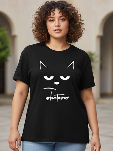 Image of Bewakoof Women's 100% Cotton Graphic Print Boyfriend Fit Round Neck Plus Size T-Shirt