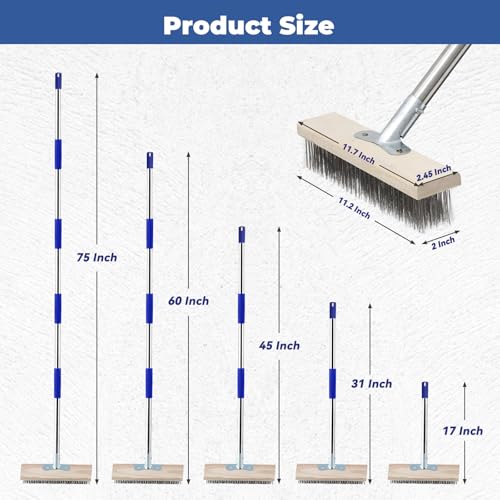 Image of Deck Brush Stainless Steel, Deck Scrub Brush with Long Handle, 75 inch Heavy Duty Wire Broom Brush for Cleaning Moss, Patio, Concrete Floor, Garden, Outdoor Stain
