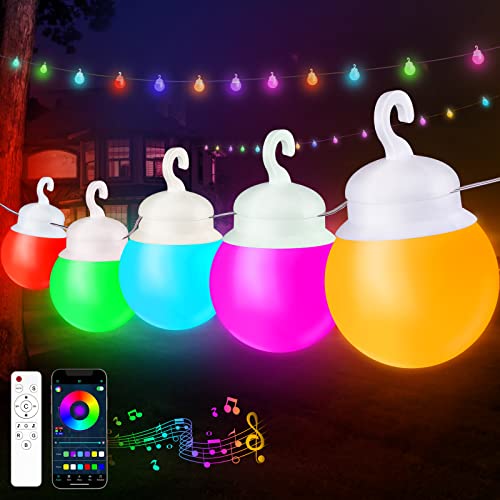 Kangtaixin Lichterkette Glühbirnen Ausse Musik Sync Außen Gluehbirnen - 15m LED Outdoor Lichterketten IP65 Wetterfest Garte Balkon Party/Innen Dimmbar Strom Lichterketten (Runden - Weiß)