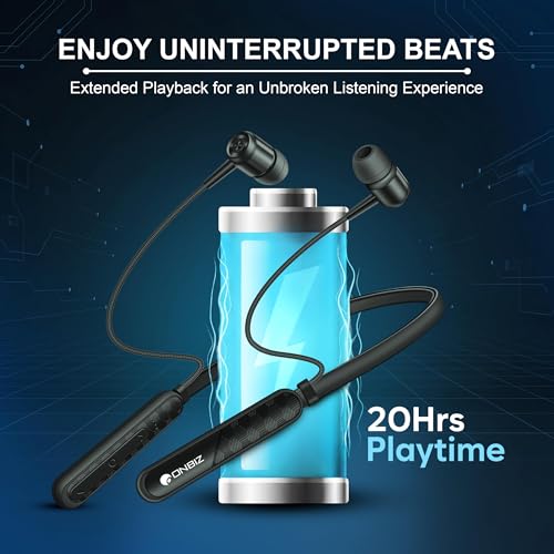 Image of Earphone Neckband Bluetooth 5.3 with 20+Hrs Playtime, 10mm Dynamic Driver, Type C Charging, Voice Assistant Bluetooth Neckband Headphone - Black