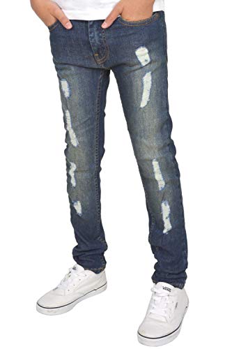 SK-1 Apparel Jeans para niños/niños/jóvenes, súper Delgados, elásticos, Desgastados, Desgastados Azul Lavado Antiguo. 12 años - 26W