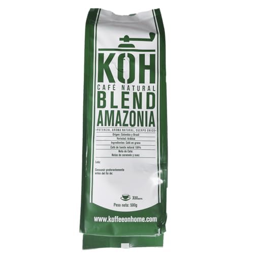 KoffeeONHOME Café Blend Amazonia en Grano Colombia Brasil Arábica Tueste Natural 1 kg