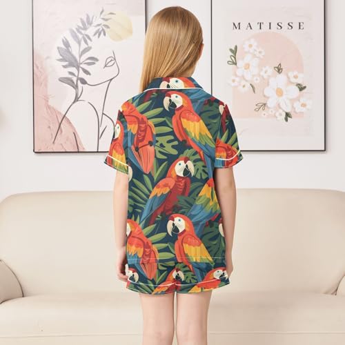 ALAZA Bird Palm Leaves Pajamas Satin Pajama Set Short Sleeve Button Down Sleepwear4