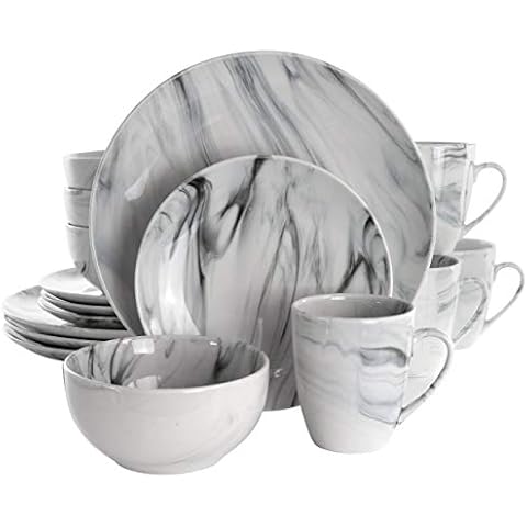 Elama 16 Piece Black and White Marble Dinnerware Set Cover