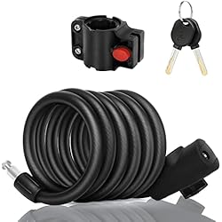 Mejores Candados De Seguridad Wonnell Candado Bicicleta,180cm/12mm Bloqueo de la Bicicleta con 2 llaves,Marco de Candado de Bicicleta,Bicicleta Mejor antirrobo seguridad Bloqueo para Bicicleta, Triciclo, Scooter y Otro Equipo