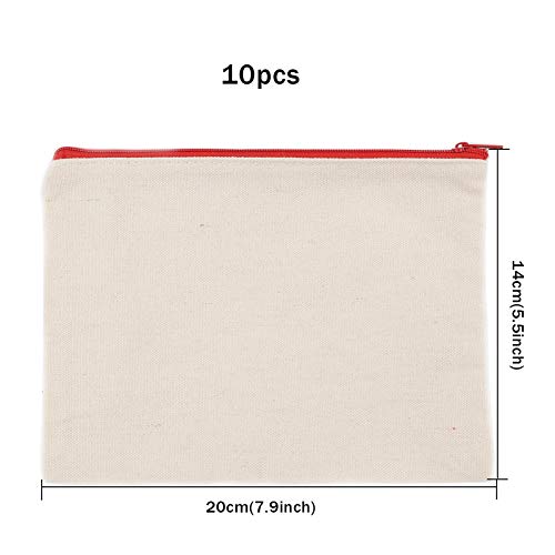 Gorgecraft 10 Pack Canvas Zipper Bags Diy Craft Blank Makeup Bags Cotton Canvas Pencil Case Multipurpose Cosmetic Travel Toiletry Pouch (Red, 8 X 5.5 Inch) #TOP1